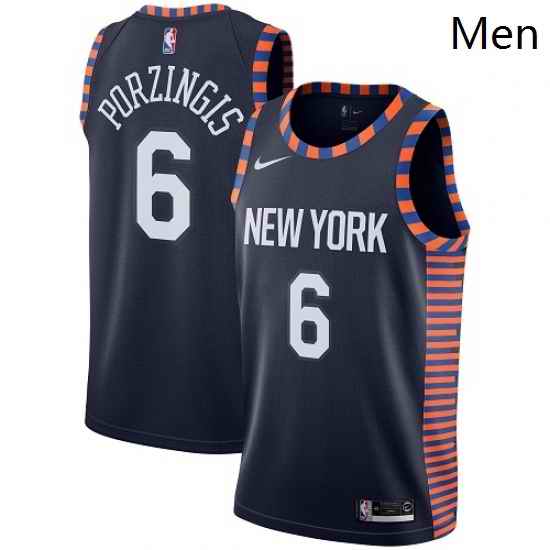 Mens Nike New York Knicks 6 Kristaps Porzingis Swingman Navy Blue NBA Jersey 2018 19 City Edition